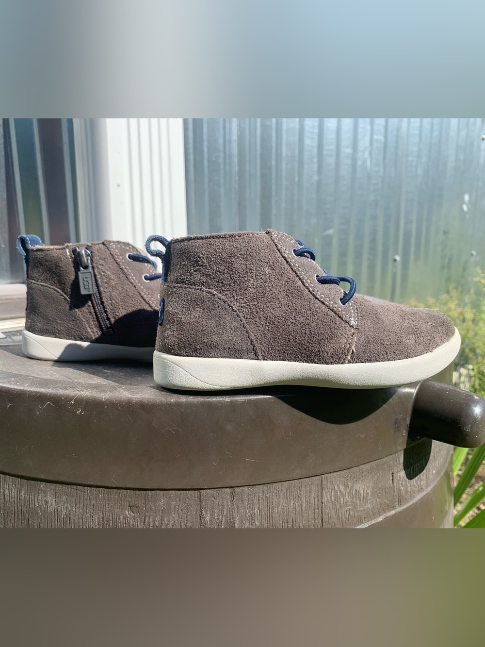 Toddler UGG Brand Suede Chukka Boots - Gray with Navy Accents